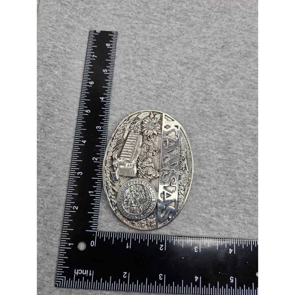 Vintage State of Kansas Seal Silver Plated Large Belt Buckle Award Design Medals